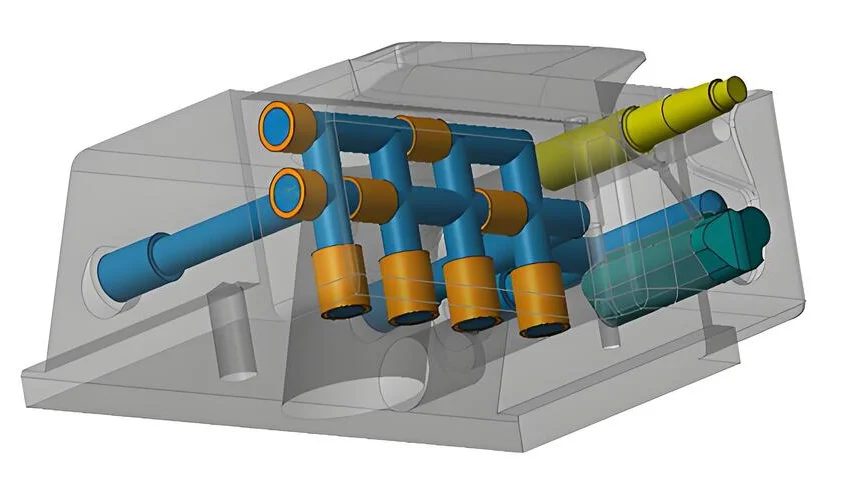 Diagram of injection molding cooling channel layout