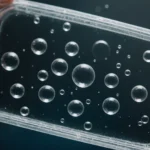 気泡が見えるプラスチック部品の拡大図。射出成形の欠陥が示されています。