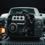 An automotive engine compartment showcasing the dog house component.