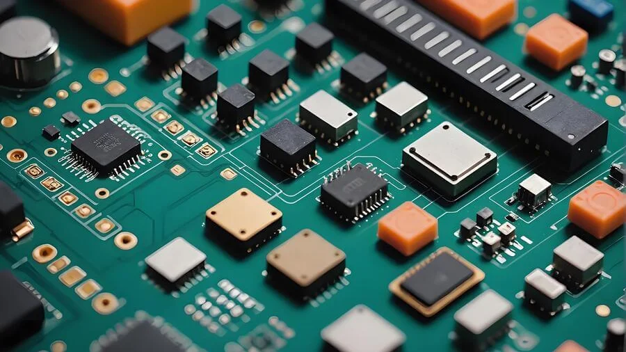 Close-up view of micro injection molded electronic components.