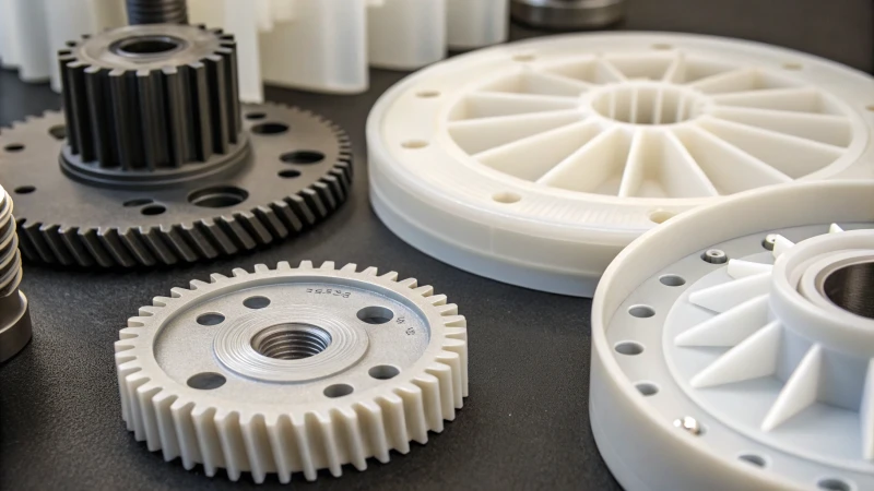 Close-up view of high-precision plastic components with intricate designs