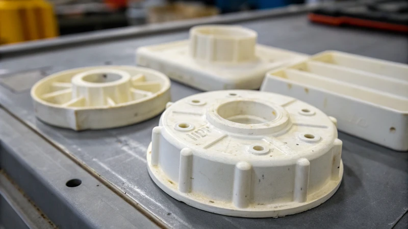 Close-up of plastic injection molded parts showing defects
