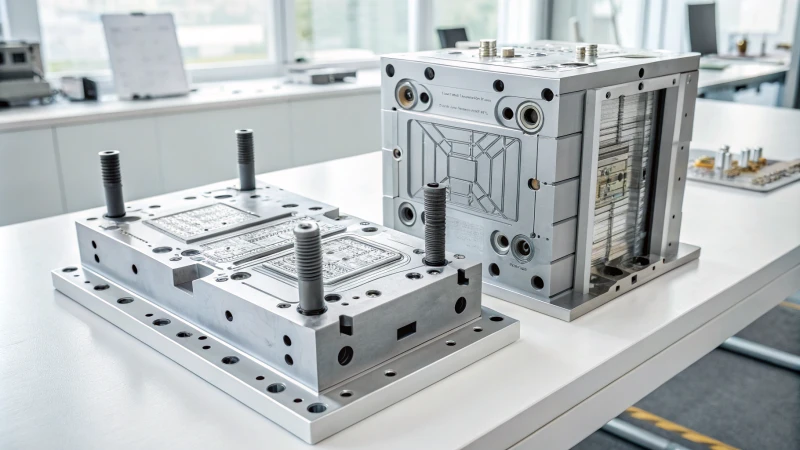 Technical illustration of a complex injection mold