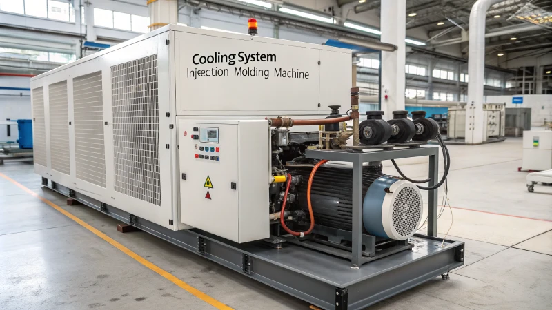Technical illustration of a cooling system for an injection molding machine