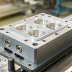 Close-up of an injection mold showing insufficient filling and defects