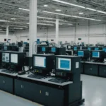 A modern injection molding factory with digital interfaces and advanced machinery
