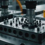 High-tech injection mold in an industrial setting with high-temperature elements