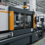 Injection molding machine with polypropylene components and reinforcing fillers
