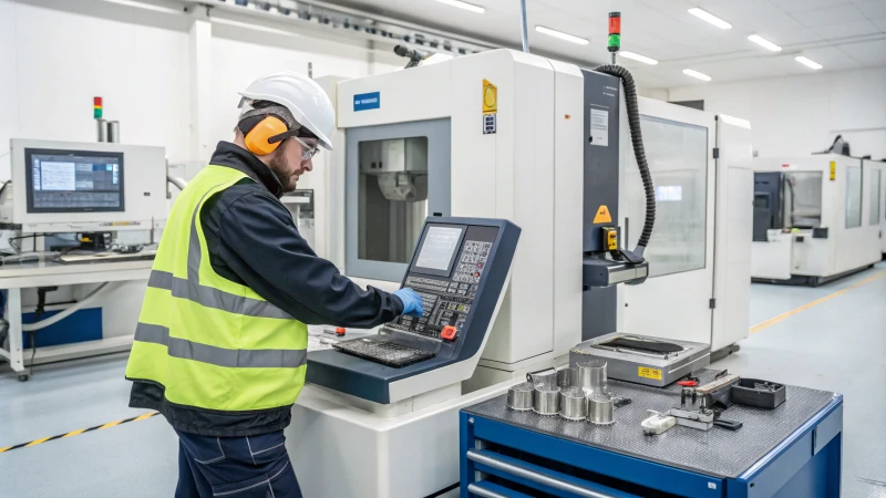 A technician operating advanced machinery in a workshop