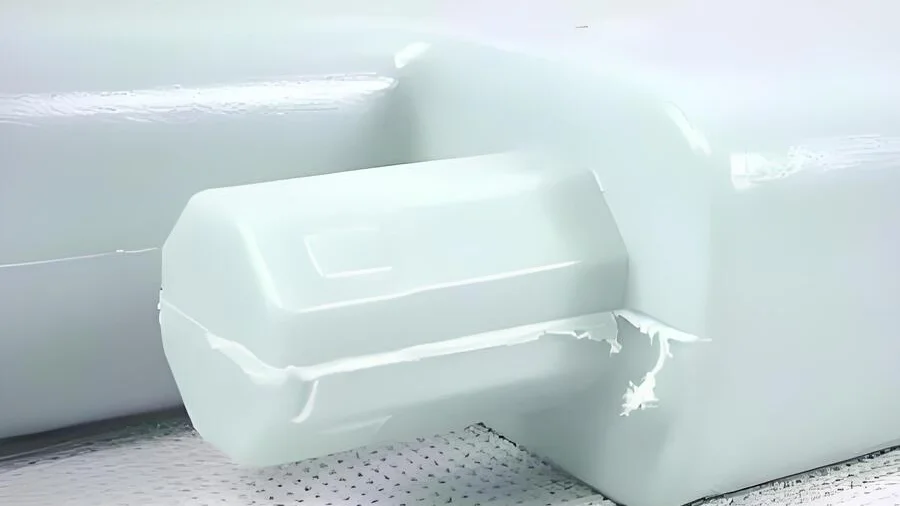Close-up view of injection-molded plastic products with visible defects