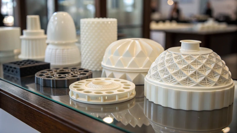 A collection of precision molded products on a reflective surface