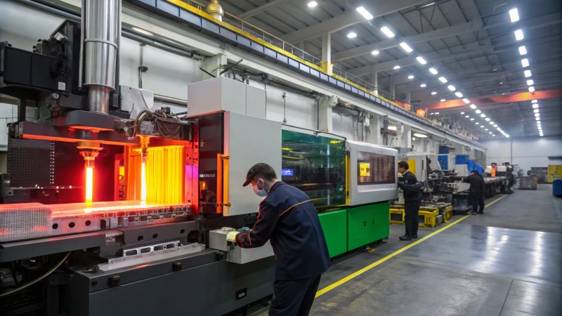 High-speed injection molding machine in a factory