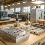 High-tech manufacturing workshop with molds and tools