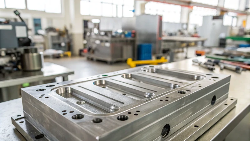 Close-up view of an industrial injection mold with glossy finish