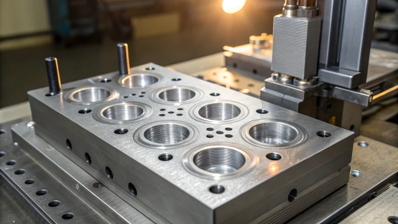 Close-up view of an industrial mold with breathable steel inserts