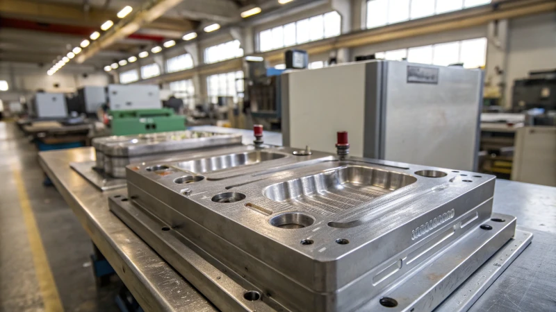Close-up of an injection mold in a factory setting