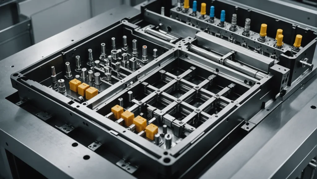 Detailed view of injection mold components