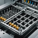 Detailed view of injection mold components