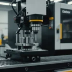 Close-up of an injection mold machine with focus on the exhaust system