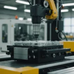 Modern injection mold machinery in action with packaging products