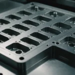 Close-up of an injection mold showing parting surface design