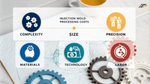 Infographic illustrating factors influencing injection mold processing costs