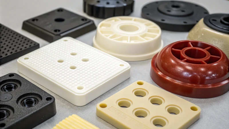 Close-up of an injection molded plastic part on a workbench