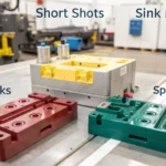 Educational diagram illustrating plastic injection molding defects