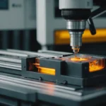 Plastic injection molding machine in operation
