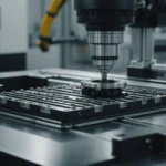 Close-up of an injection molding machine in operation