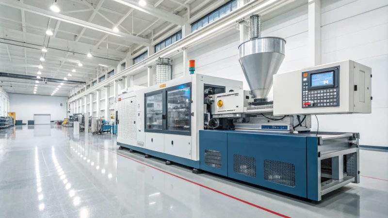 A plastic injection molding machine in operation