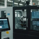 Injection molding machine with digital interface displaying optimization parameters.