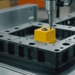 Close-up of an injection mold with insulating materials applied