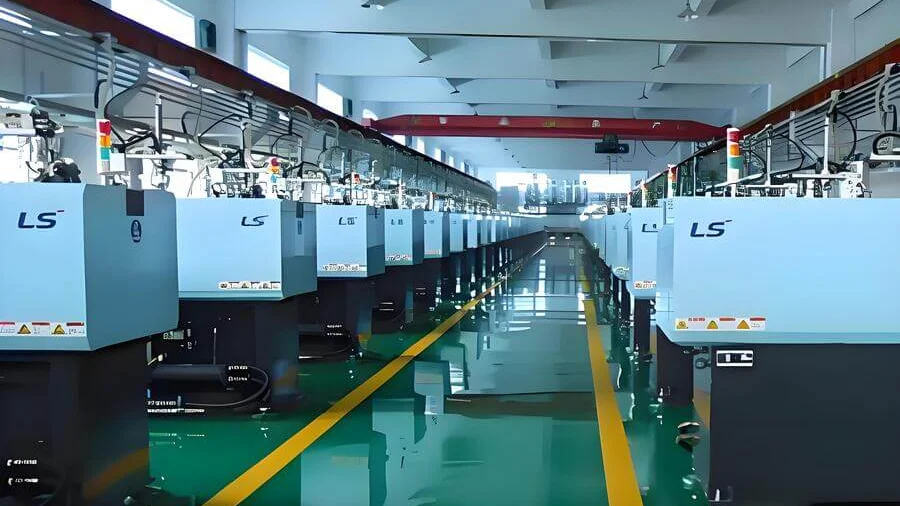 Large industrial factory filled with light blue machines