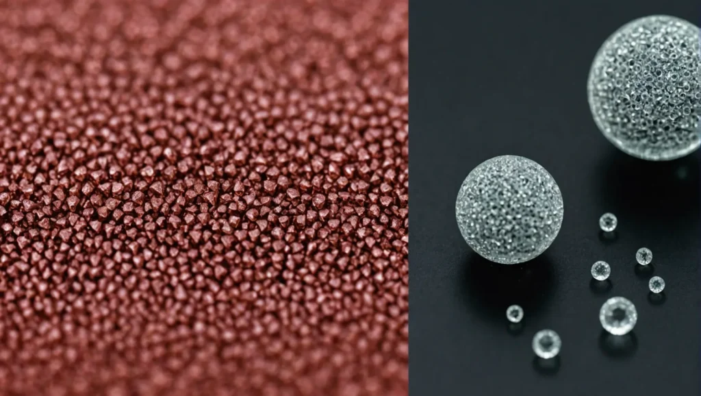 Close-up of liquid crystal polymer granules next to a precision-molded component
