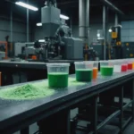 Illustration of luminous powder being mixed into plastic for injection molding