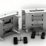 Two metal molds used in injection molding manufacturing process