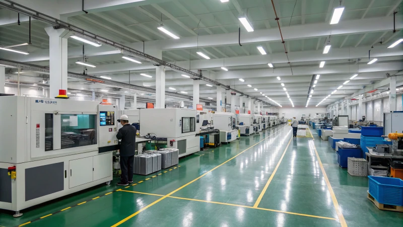 High-tech machine processing plastic materials in a manufacturing facility