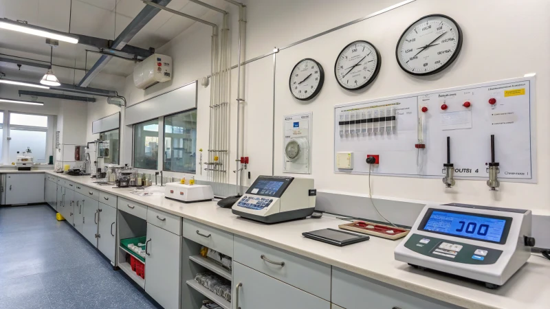 A clean and organized modern laboratory with measurement instruments.