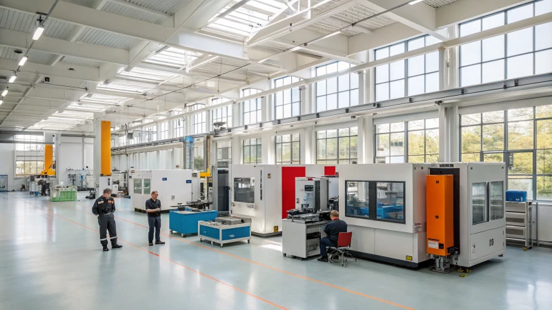 Industrial injection molding machine in operation