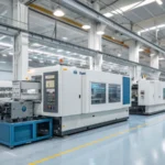 A modern manufacturing facility with advanced injection molding machines
