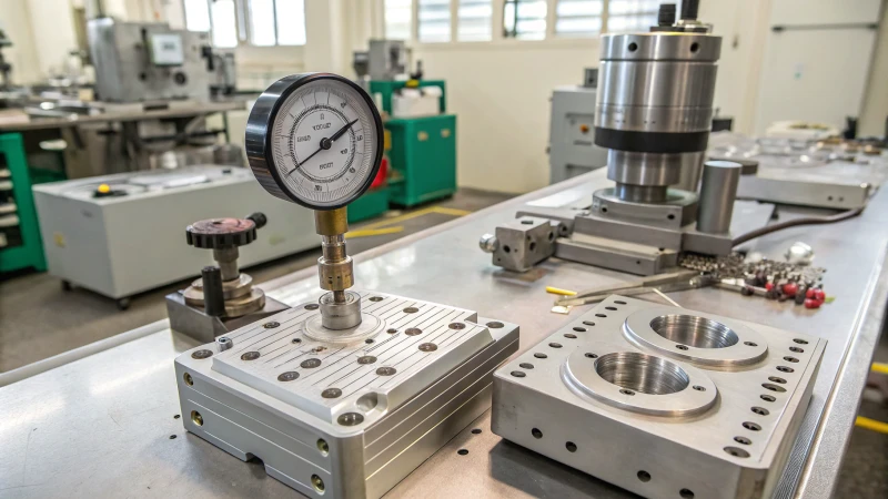 A modern mold design workshop with machinery and tools.