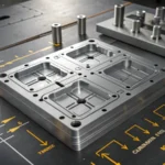 Technical illustration of a mold design with channels