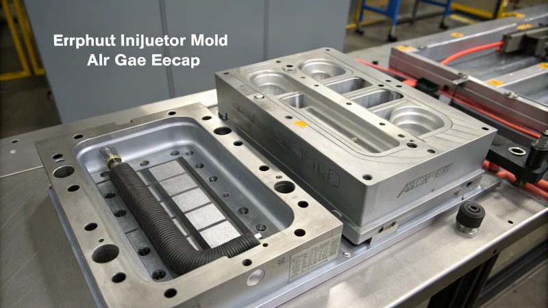 Cross-sectional view of a plastic injection mold with exhaust channels