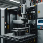 Close-up of a multiple injection molding machine in action