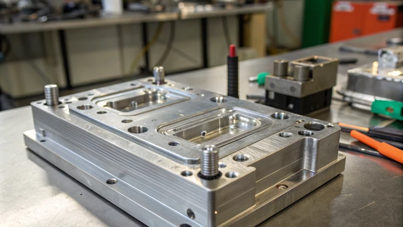 Close-up of a plastic injection mold in a workshop