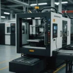 Injection molding machine producing plastic parts with cost breakdown elements around