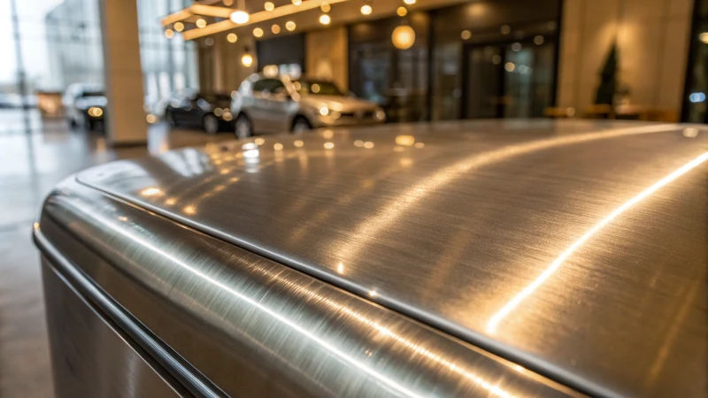 Close-up of a polished metal surface with a reflective finish