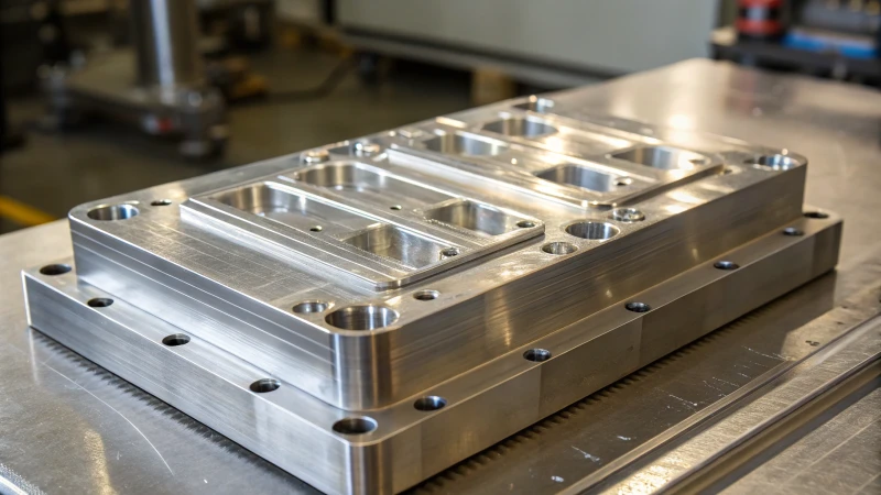 Close-up of a shiny metallic mold with venting channels