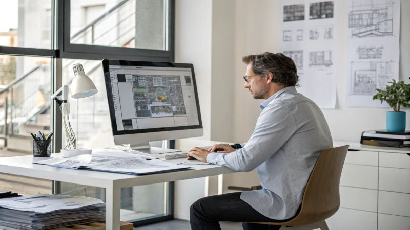 A professional mold designer working in a modern office